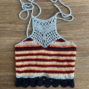 Sky and Sparrow Multicolor Crochet Halter Top